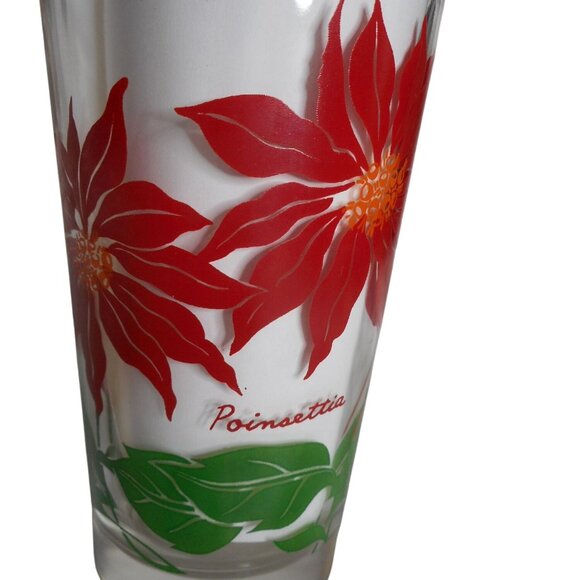 MCM Peanut Butter Juice Glass Tumbler Dark Red Poinsettia Estate find 5" #8 - Picture 6 of 6